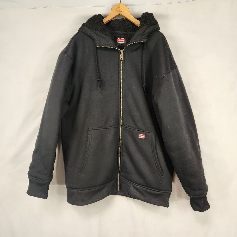 Wrangler Workwear Sherpa Lined Hoodie Jacket Mens XL 46-48 Black Heavy Zip Up